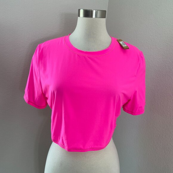 Skims Womens Plus 3X Neon Pink Fits Everybody Crop Top Short Sleeve Stretch - Picture 1 of 9